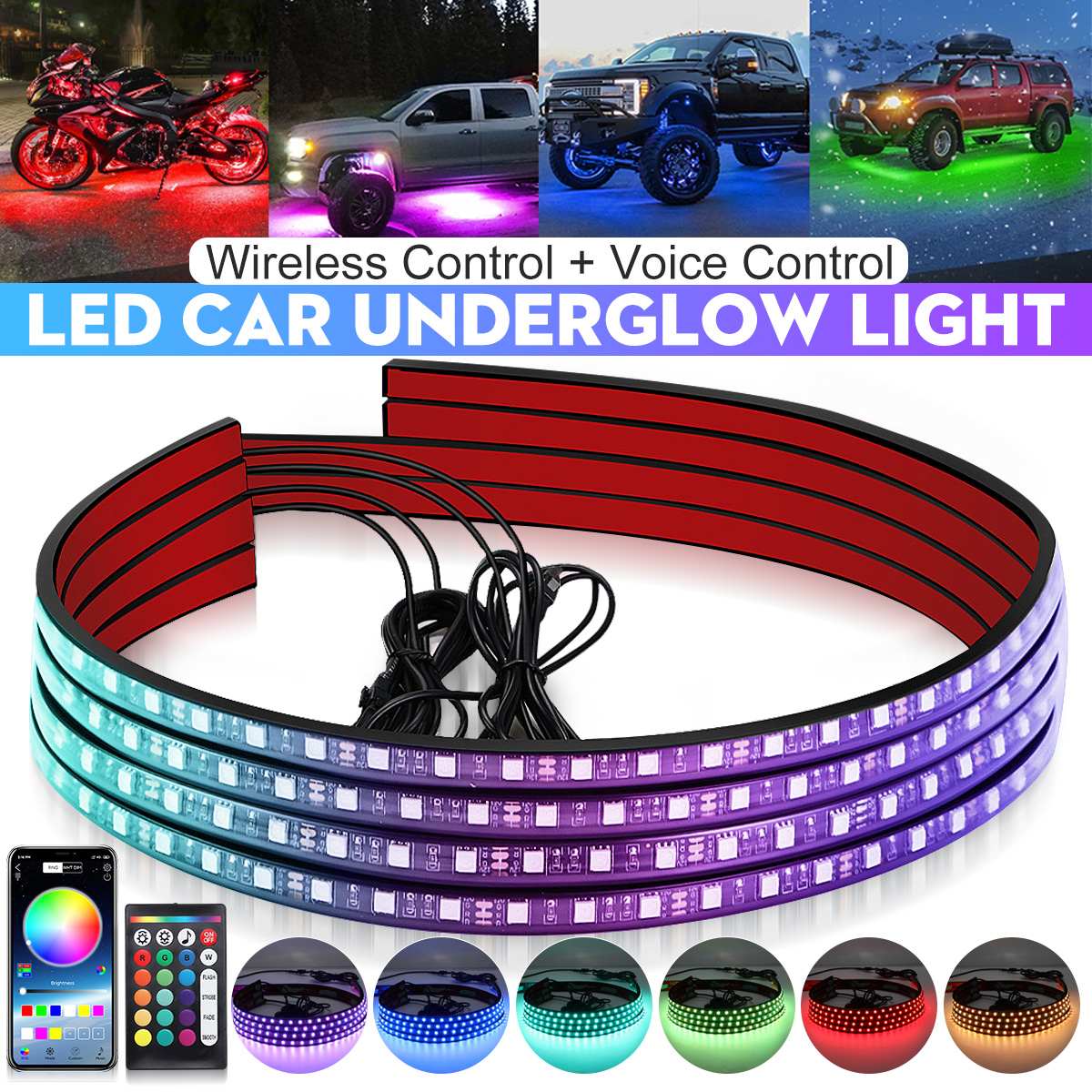 Rgb Underglow Strip - Lampu mobil LED nirkabel, lampu Strip