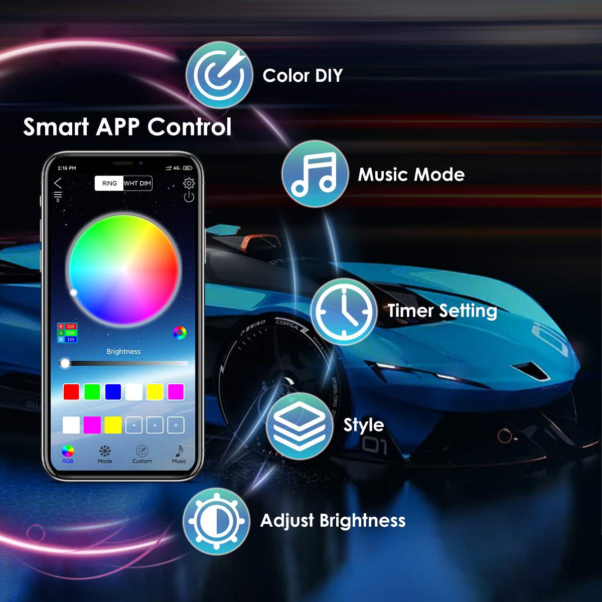 Lampu mobil LED nirkabel, lamp - Rgb Underglow Strip ulasan dan harga